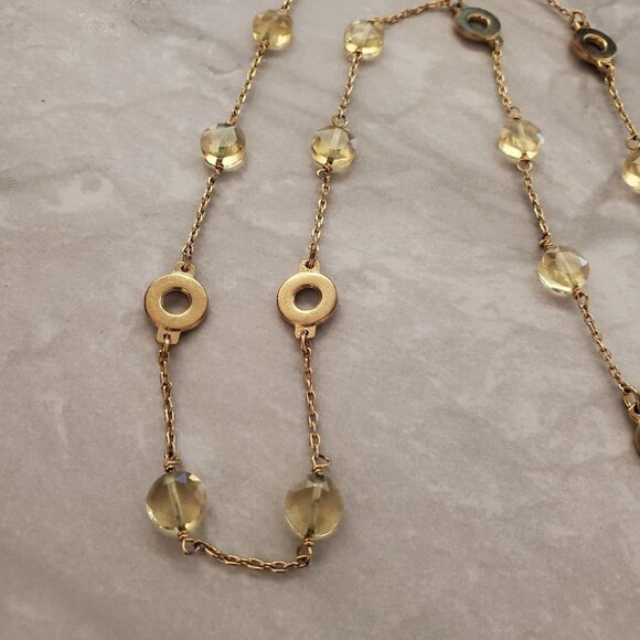 ✨ J.Crew Necklace Gold Yellow Beaded Faceted Station Disk Long Layer - Picture 2 of 7